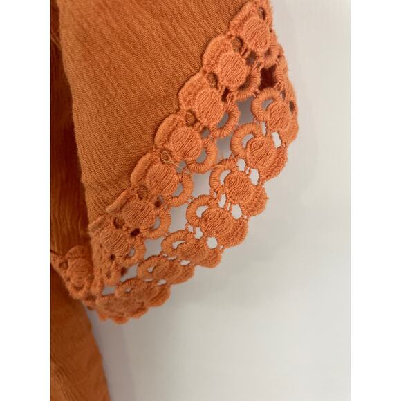 Bobeau Large L Orange Blouse Embroidered Top Lace Trim Casual Loose Boho Casual - Picture 5 of 6
